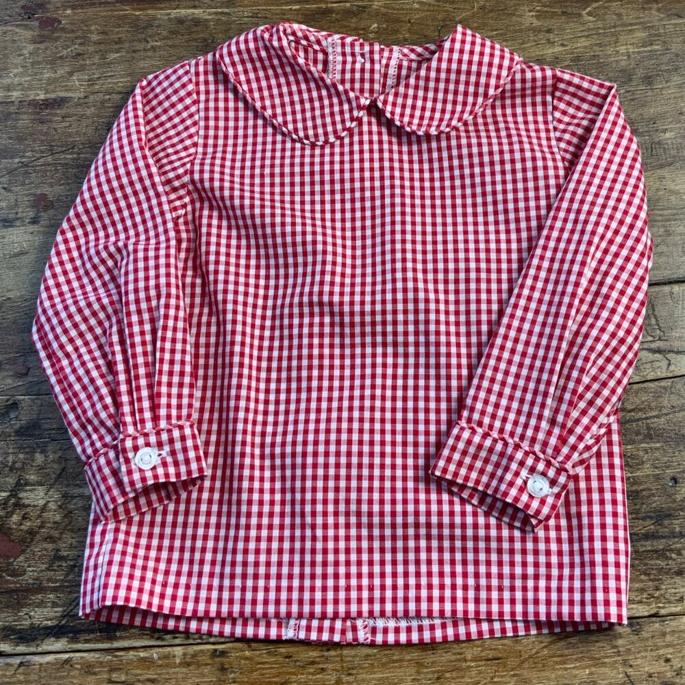 Little‎ English Long Sleeve Button back Red Gingham shirt size 24mo